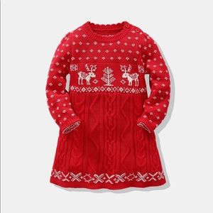 Girls Reindeer Cable Knit Sweater Dress. Size: 4T, Color: Red